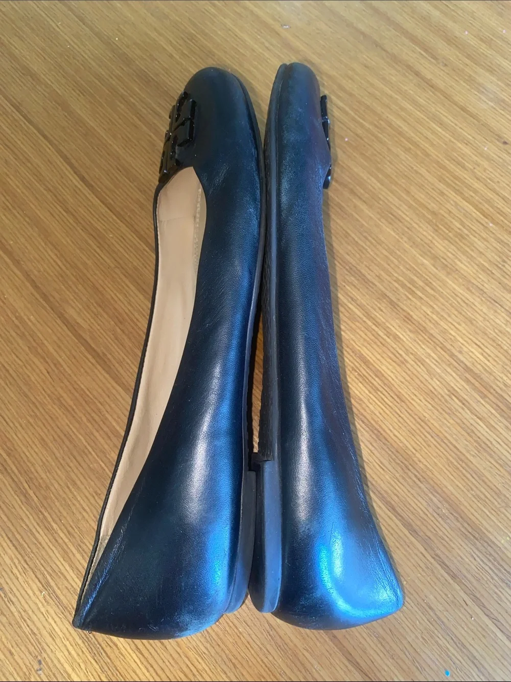 Tory Burch Black Leather Logo Ballet Flats 10